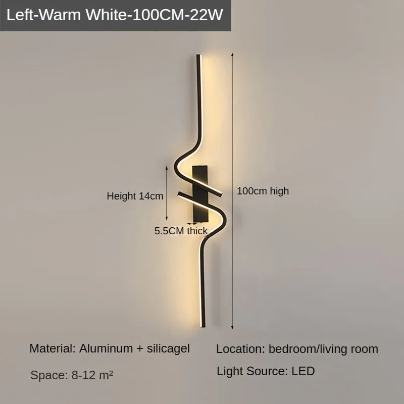 Modern Minimalist LED Strip Wall Light – Slim Aluminum Sconce for Bedroom, Living Room Lamp; TV Background Walls