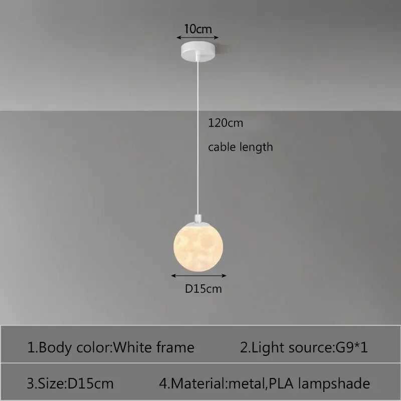 Nordic LED Moon Pendant Chandelier – Modern 3D Moon Globe Light for Dining Room, Kitchen, Bedroom & Bar