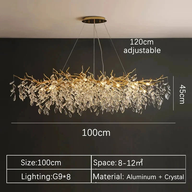 Luxury Gold Crystal LED Chandelier – Modern Ceiling Pendant Light for Living Room, Dining Room & Villa Interiors