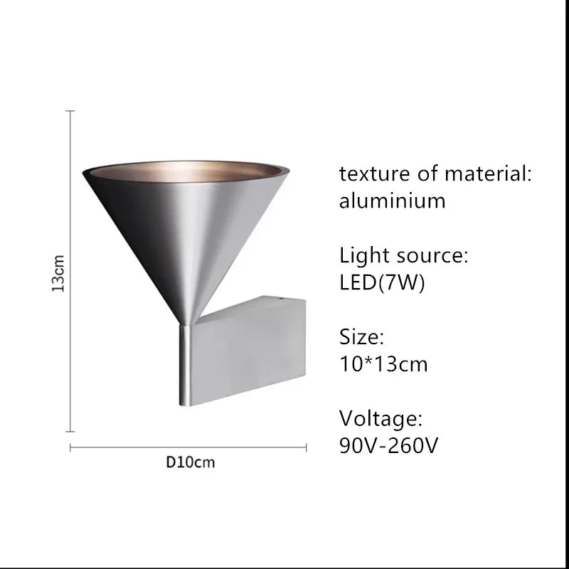 Italian Minimalist Conical LED Wall Lamp – Geometric Bedroom and Aisle Sconce for Modern Interior Background Lighting