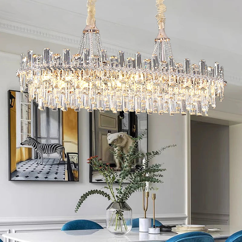 Lustre de plafond LED de luxe en cristal transparent – ​​Suspension moderne pour salon et éclairage intérieur.