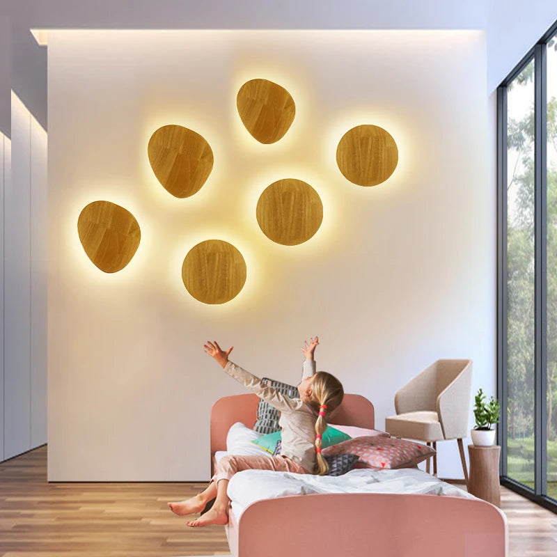 Nordic Circular Wooden LED Wall Light – Modern Minimalist Bedside and Staircase Sconce for Warm Ambient Home Lighting