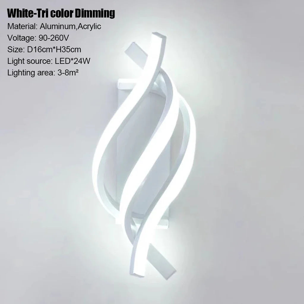 Modern Curved LED Wall Lamp – Spiral Bedroom and Living Room Wall Sconce in Aluminum and Acrylic