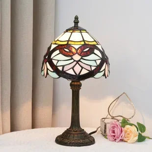 Stained Glass Tiffany Style Table Lamp – Antique Green Reading Light for Bedroom, Living Room, and Office Decor