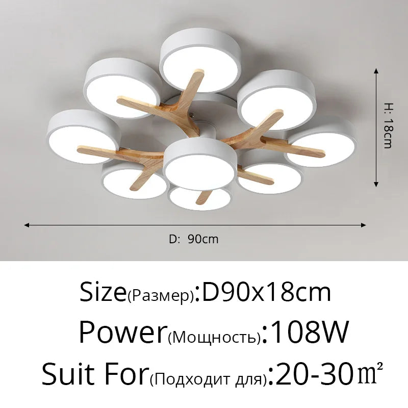 Nordic Style Personalized Macaron LED Chandelier – Modern Minimalist Wood & Aluminum Ceiling Light for Bedroom and Living Room