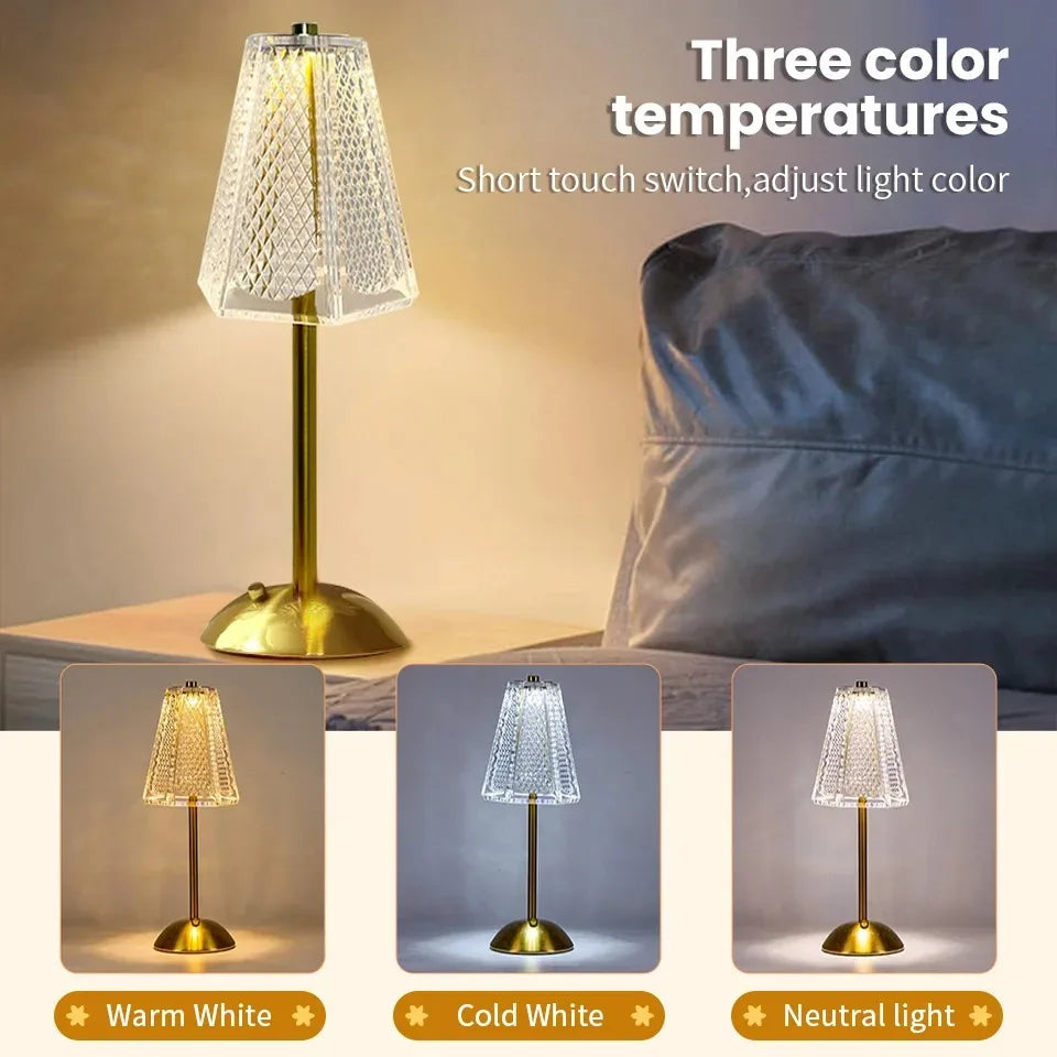 LED Table Lamp Touch Sensor USB Rechargeable – 3-Color Wireless Bedside Night Light for Home, Restaurant, Hotel, and Bar