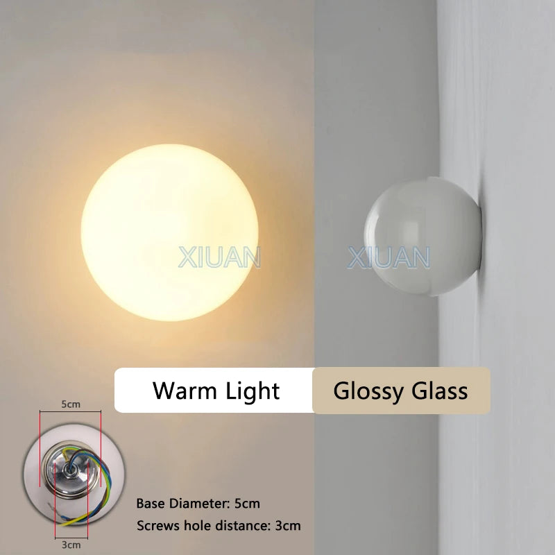 Modern Milky White Glass Wall Lamp – Hidden Base Round G9 LED Sconce for Bedroom, Living Room, and Hallway Décor