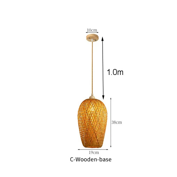 Lomin Bamboo Light Pendant Lamp – Hand-Woven Natural Rattan Wicker Chandelier (E27, 110V / 220V)