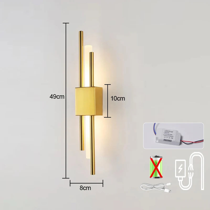 Nordic Rechargeable LED Wall Lamp – Modern Acrylic Up &amp; Down Sconce for Bedroom, Living Room, and Hotel Interior Lighting