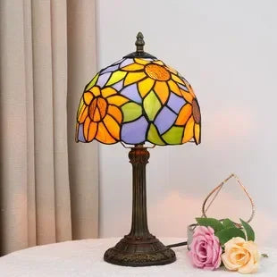 Stained Glass Tiffany Style Table Lamp – Antique Green Reading Light for Bedroom, Living Room, and Office Decor