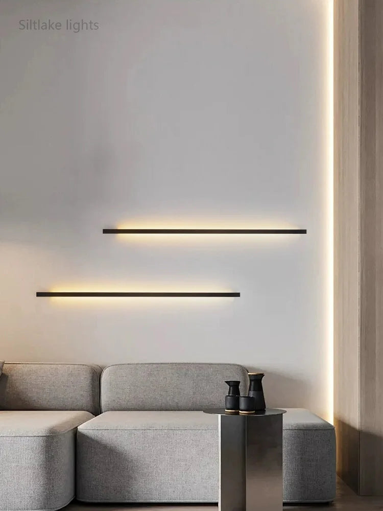 Nordic Modern Long LED Wall Lamp – Minimalist Iron Silica-Gel Sconce for Bedroom, Living Room, and Background Wall Décor