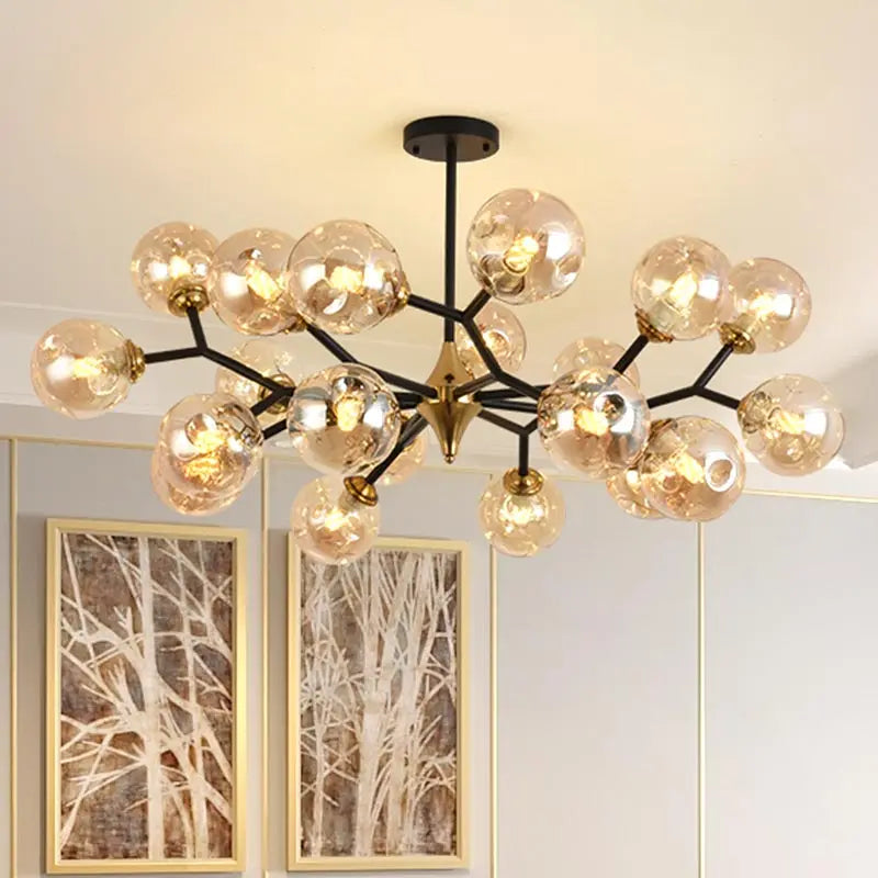 Nordic Glass Ball Lamp Modern LED Ceiling Chandelier Living Room Bedroom Kitchen Dining Room Home Decor Pendant Light Fixture