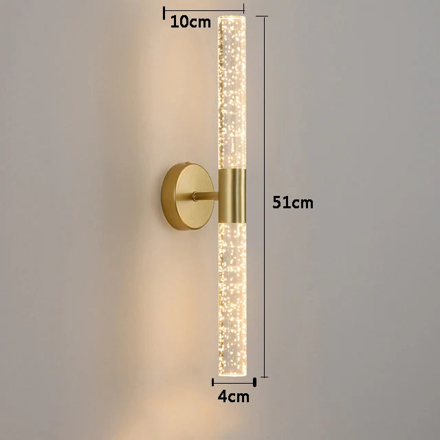 Nordic Crystal Rod LED Wall Lamp – Modern Bubble Glass Sconce for Bedroom, Living Room, and Hallway Décor