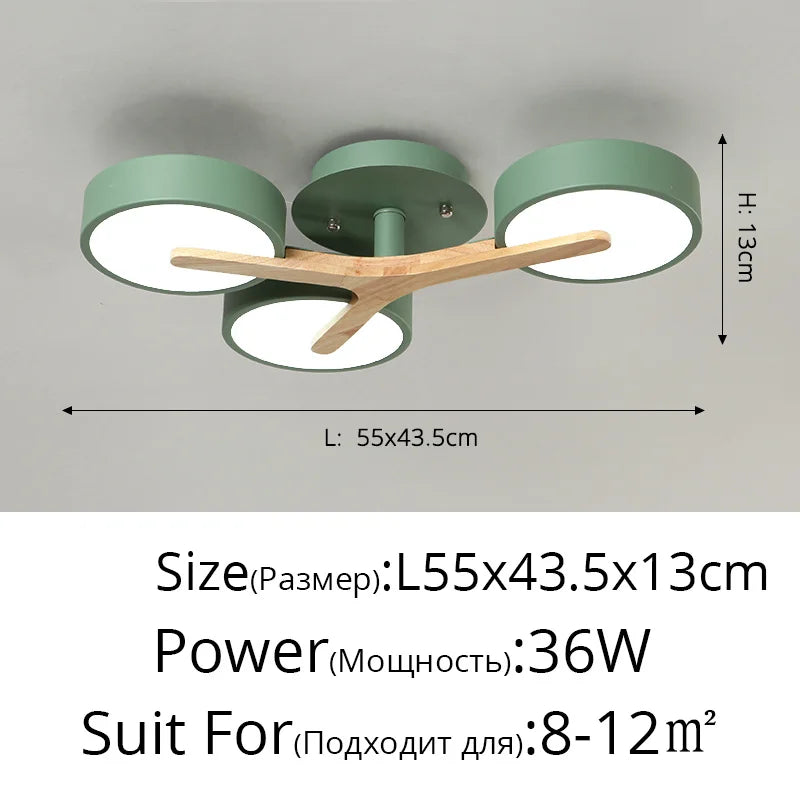 Nordic Style Personalized Macaron LED Chandelier – Modern Minimalist Wood & Aluminum Ceiling Light for Bedroom and Living Room