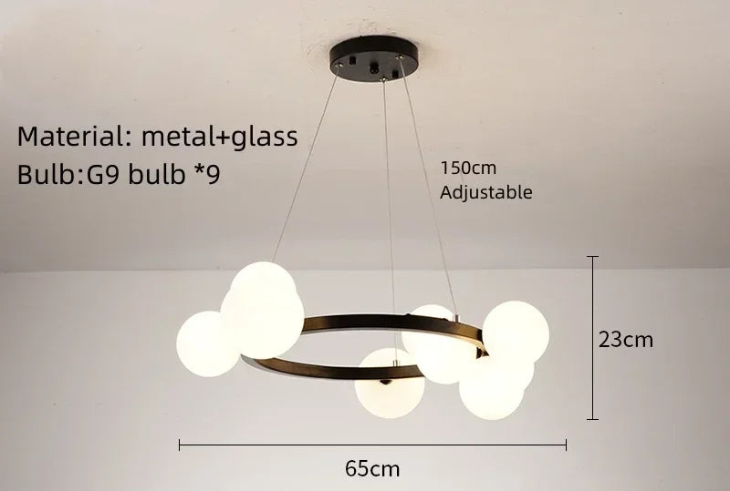 Simple Modern Chandelier – Clear Glass Ball LED Hanging Lamp for Living Room, Dining Room & Bedroom