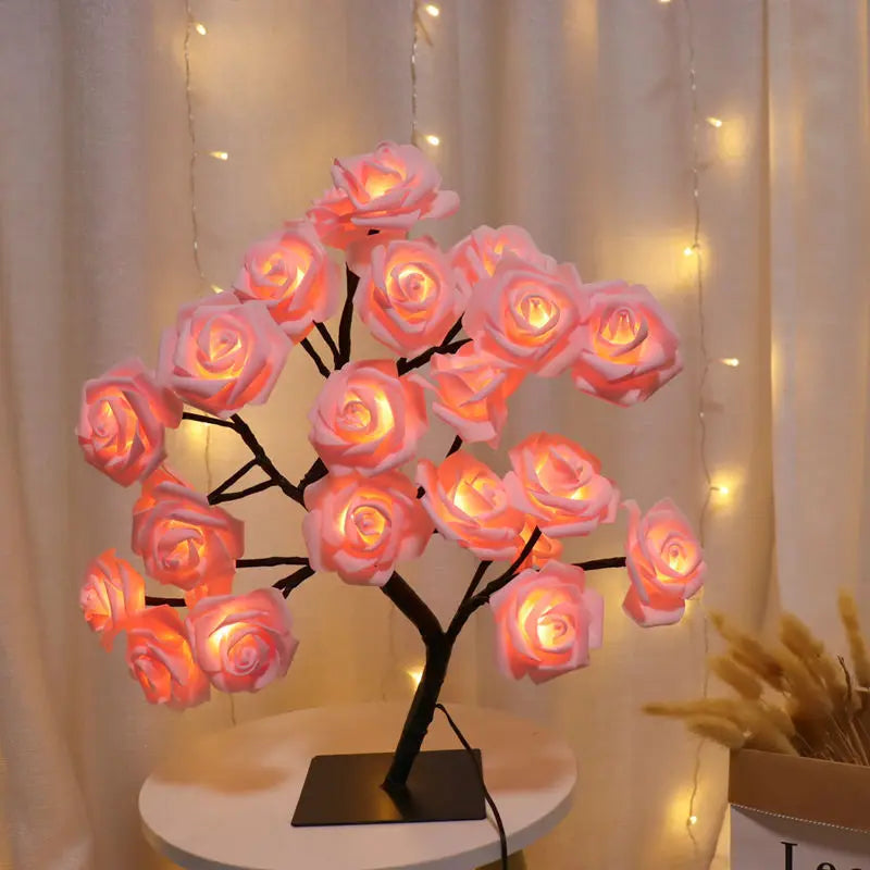 24LED Rose Flower Tree Table Lamp – USB Night Light for Kids’ Room and Home Decoration