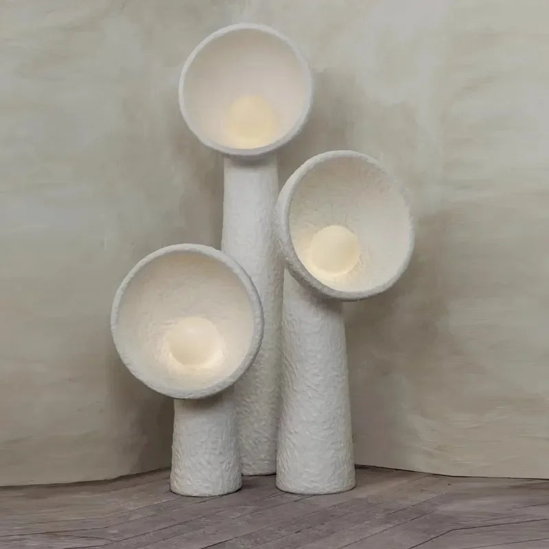 Wabi Sabi Resin LED Floor Lamp – Cream Sandblasted Minimalist Corner and Bedside Lighting for Bedroom and Living Room