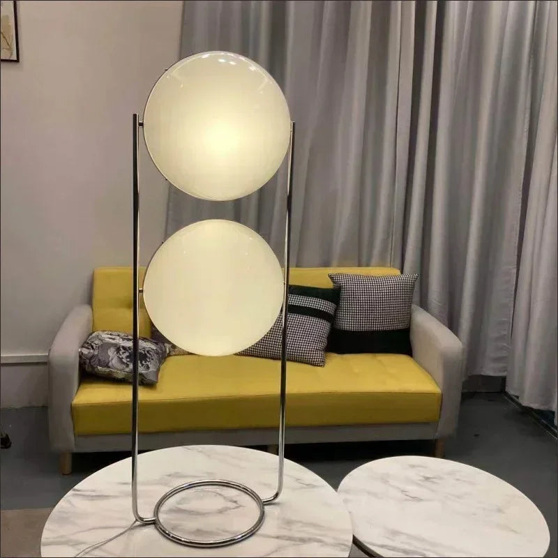 Garrault Delord Chrome Metal Floor Lamp – White Acrylic Ball Light for Living Room, Hotel, and Sofa Decoration