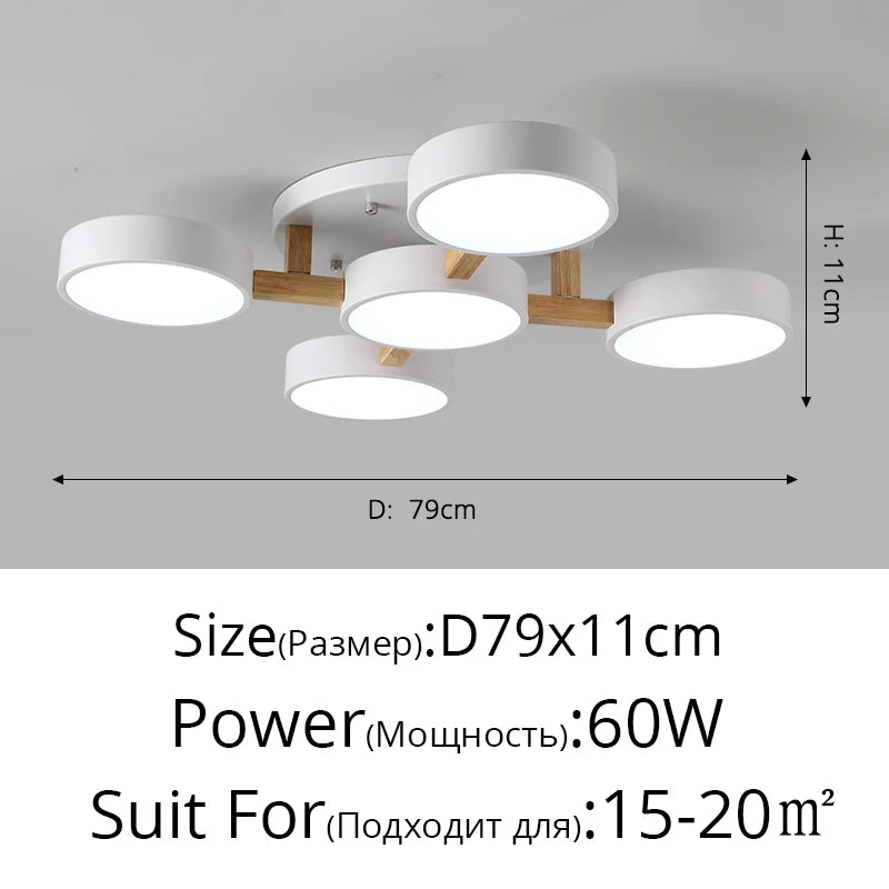 Nordic Style Personalized Macaron LED Chandelier – Modern Minimalist Wood & Aluminum Ceiling Light for Bedroom and Living Room