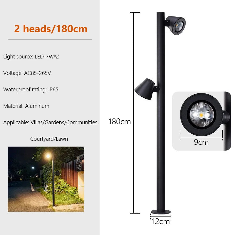 Multi-Head Rotating Garden Lawn Light – Die-Cast Aluminum Waterproof LED Spotlight for Pathways, Pillars, Parks & Landscape Decor