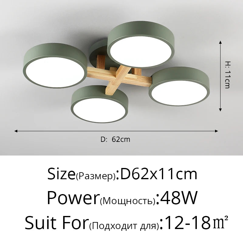 Nordic Style Personalized Macaron LED Chandelier – Modern Minimalist Wood & Aluminum Ceiling Light for Bedroom and Living Room