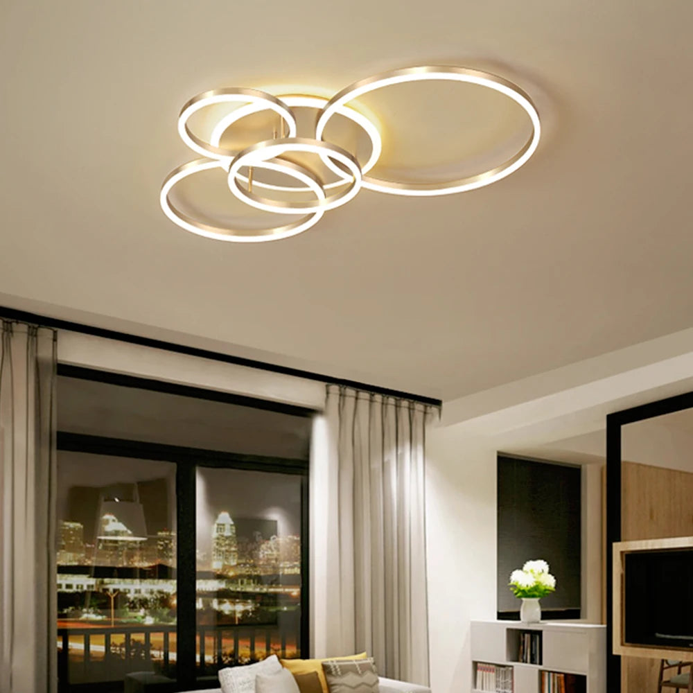 Modern LED Circle Ring Chandelier – Minimalist Ceiling Light for Living Room, Bedroom, Study & Office