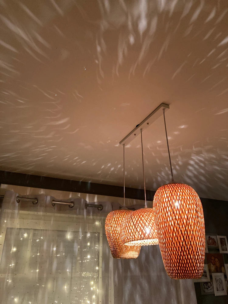 Lomin Bamboo Light Pendant Lamp – Hand-Woven Natural Rattan Wicker Chandelier (E27, 110V / 220V)