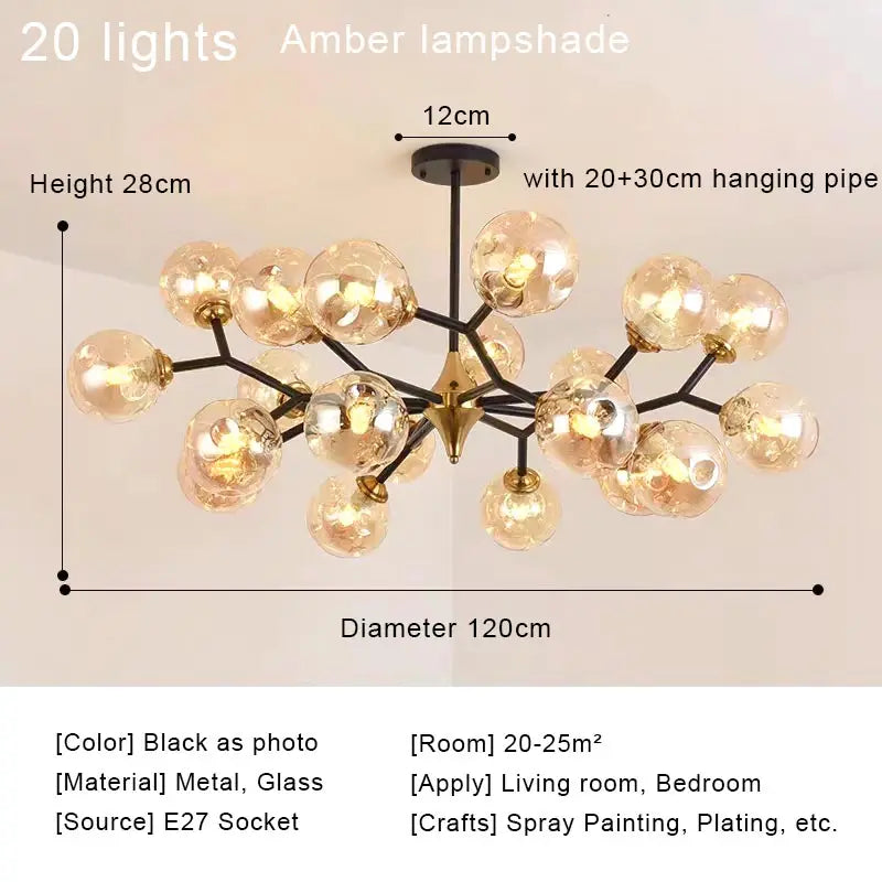 Nordic Glass Ball Lamp Modern LED Ceiling Chandelier Living Room Bedroom Kitchen Dining Room Home Decor Pendant Light Fixture