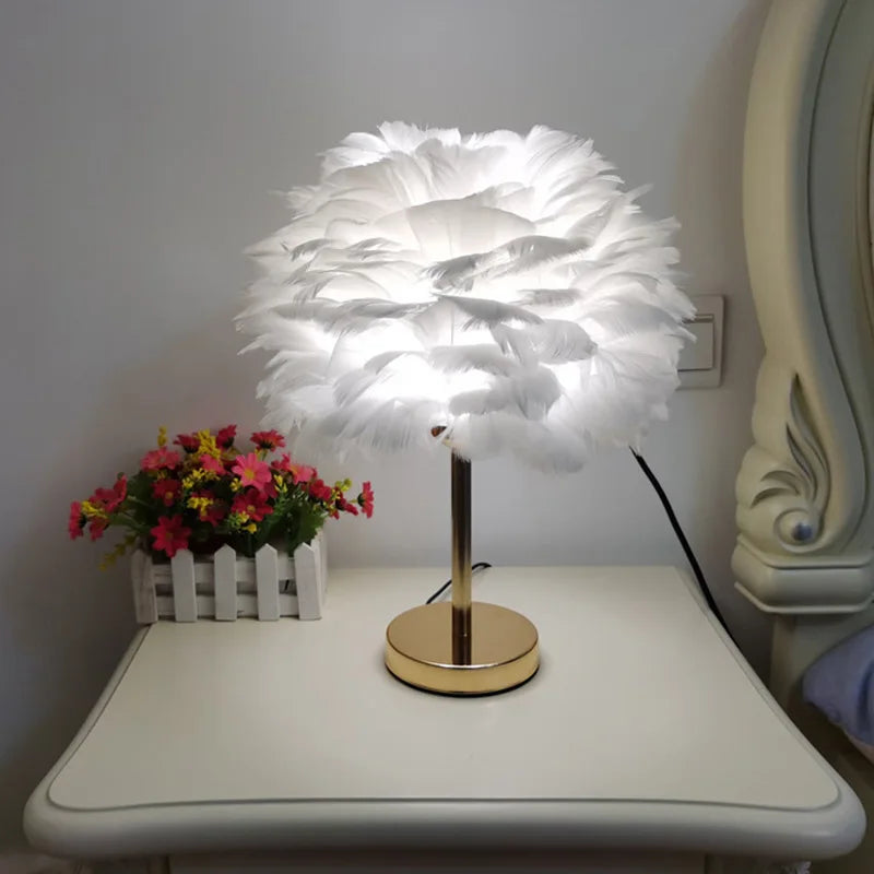 Modern Feather Table Lamp – Romantic Decorative Bedside & Living Room Light