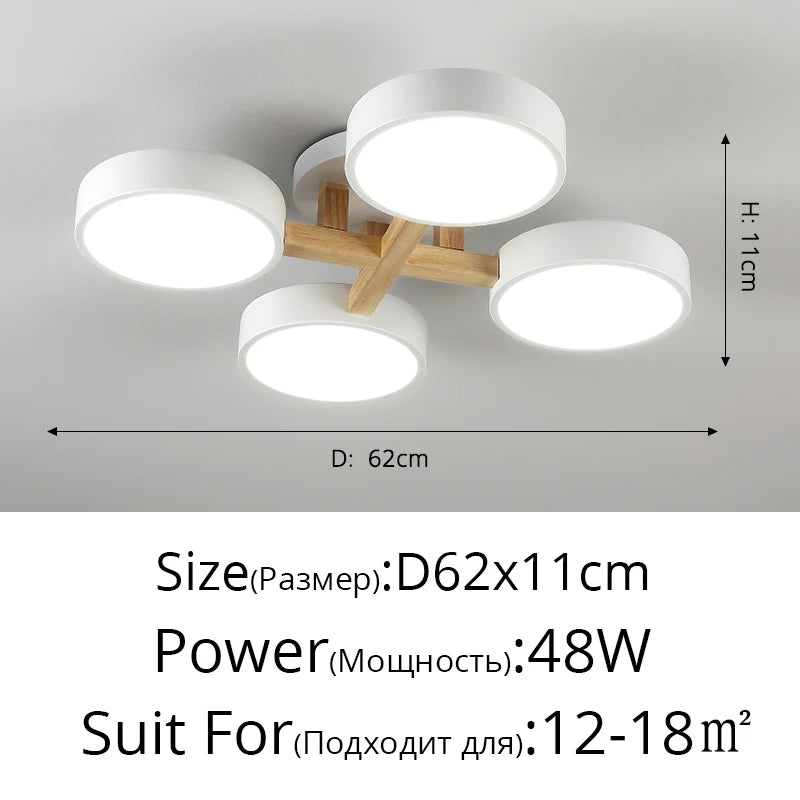 Nordic Style Personalized Macaron LED Chandelier – Modern Minimalist Wood & Aluminum Ceiling Light for Bedroom and Living Room