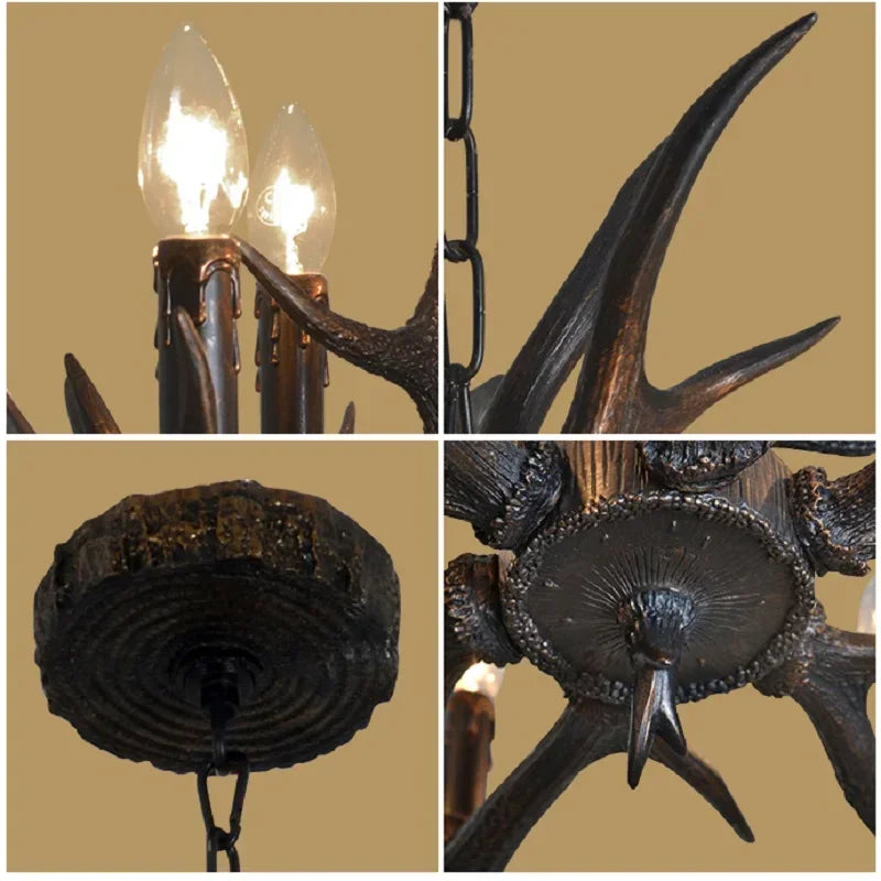 Retro Antlers LED Chandelier – Vintage Resin Antler Pendant Light for Dining Room, Living Room & Home Interior Décor