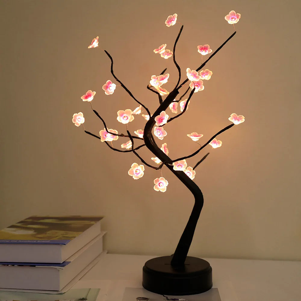 USB or Battery Powered Cherry Blossom LED Tree Lamp – Warm White Decorative Bonsai Light for Home and Bedroom