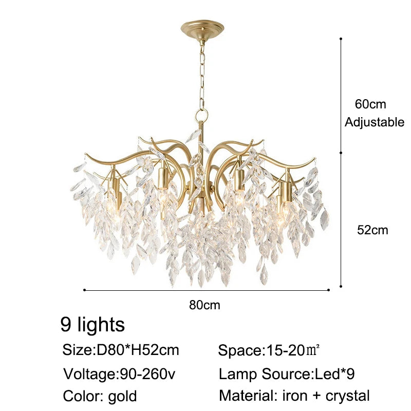 American Pastoral Luxury LED Crystal Chandelier – Elegant Ceiling Pendant Lamp for Bedroom & Living Room