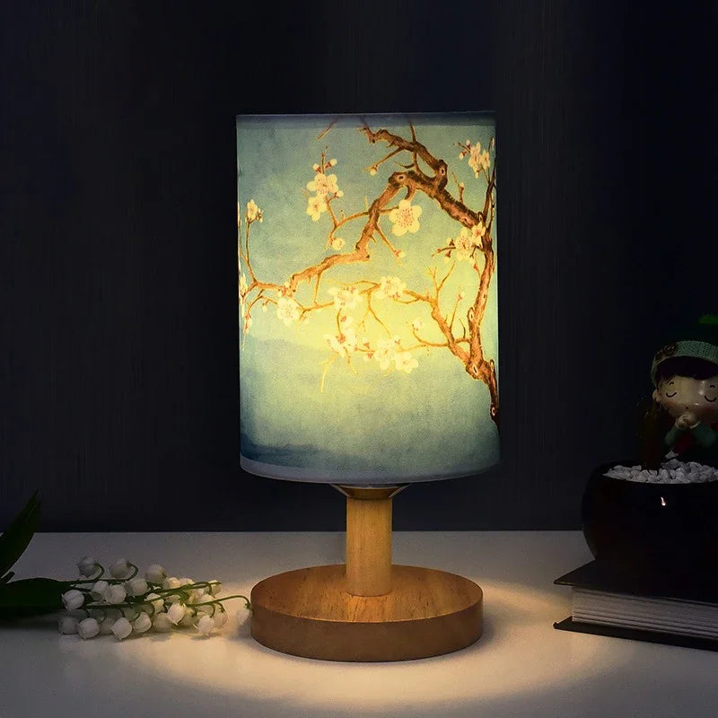 LED Square Decoration Table Lamp – Simple Chinese Style Dimmable Fabric Bedside Night Light with EU Plug