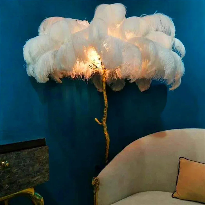 Modern LED Ostrich Feather Floor Lamp – Art Deco Standing Light for Living Room, Hotel, and Lounge Spaces