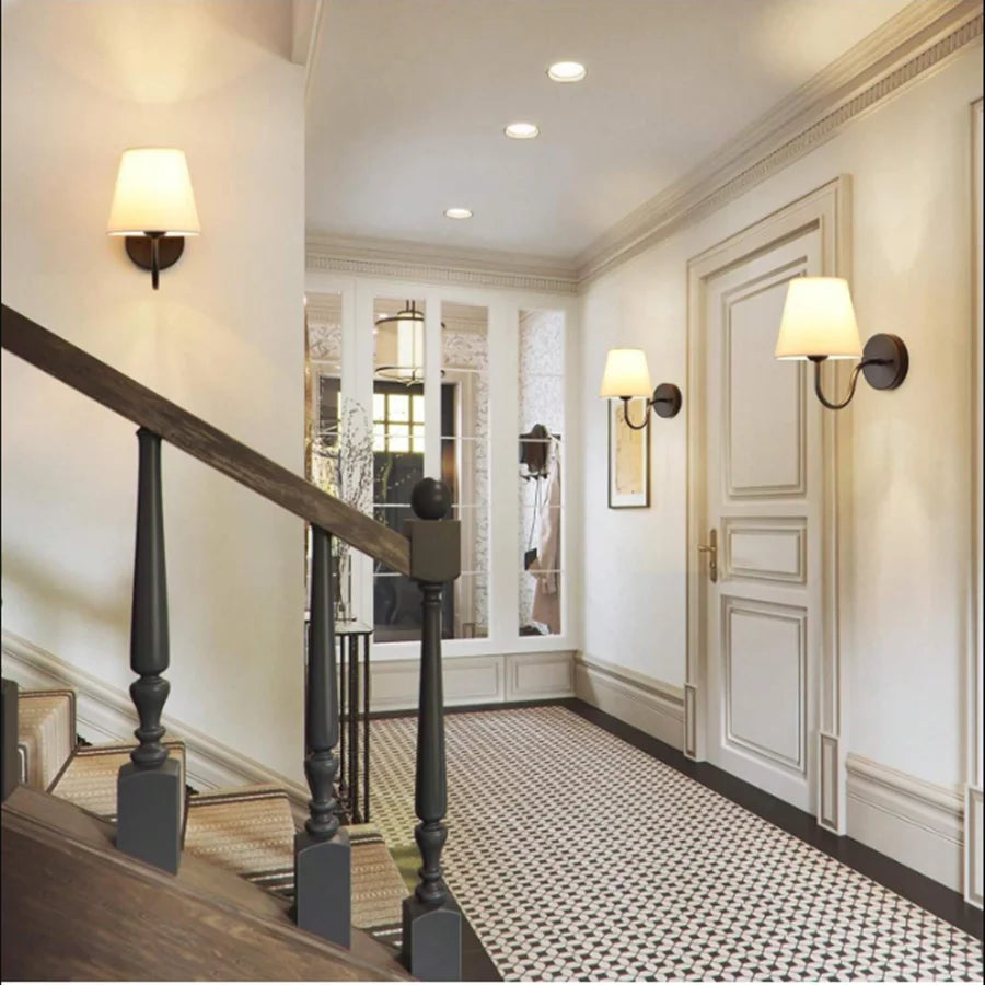 Modern Fabric Wall Lamp – Retro-Inspired Bedside and Living Room Sconce with E27 LED Compatibility