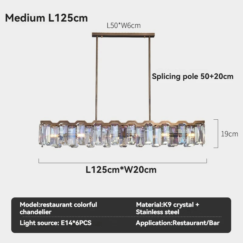 Iridescent Crystal Chandelier – Designer Luxury Round & Long Pendant Light for Dining Room, Living Room, Hotel & Villa