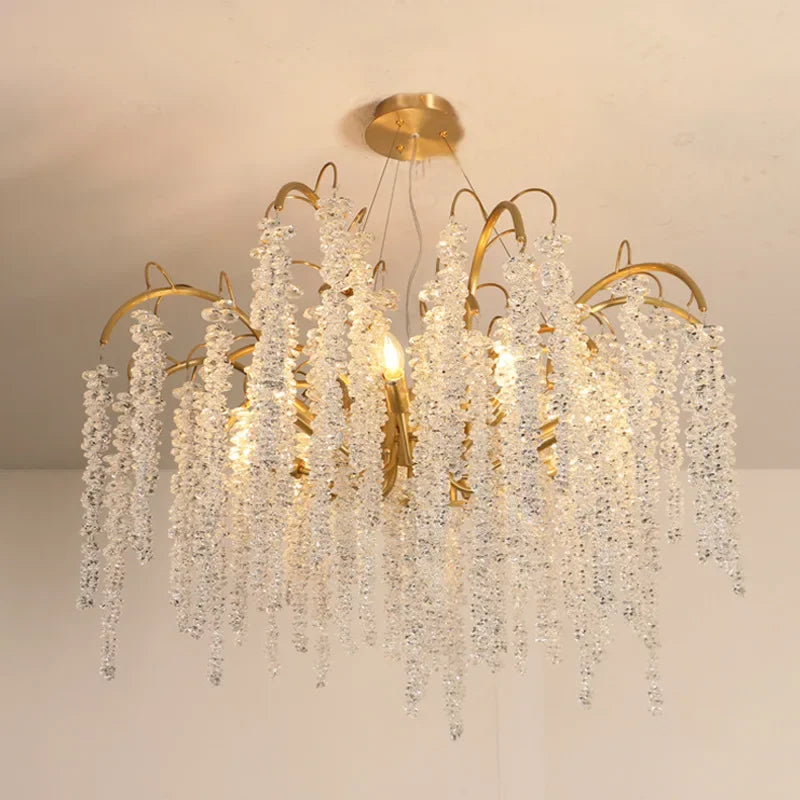 2025 Luxury Gold Glass LED Chandelier – Modern Crystal Ceiling Pendant Light for Dining Room & Home Decor