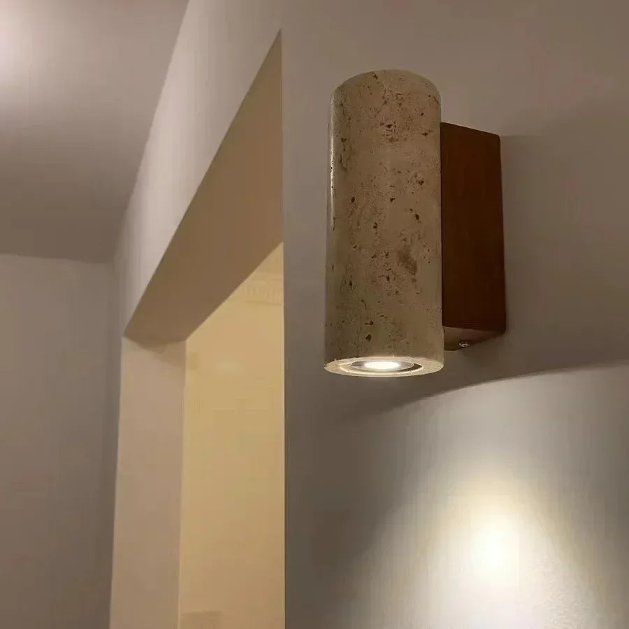 Modern Travertine Stone Wall Lamp – Natural Carved Sconce with E27 Lighting for Bedroom and Living Room