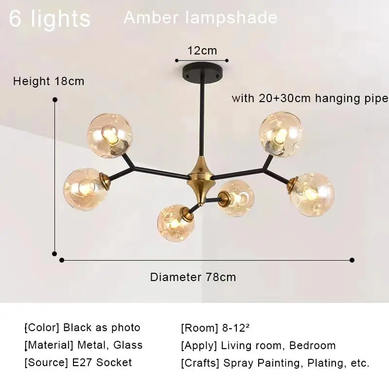 Nordic Glass Ball Lamp Modern LED Ceiling Chandelier Living Room Bedroom Kitchen Dining Room Home Decor Pendant Light Fixture