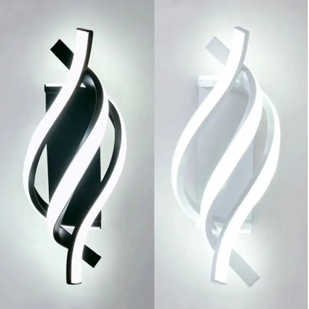 Modern Curved LED Wall Lamp – Spiral Bedroom and Living Room Wall Sconce in Aluminum and Acrylic