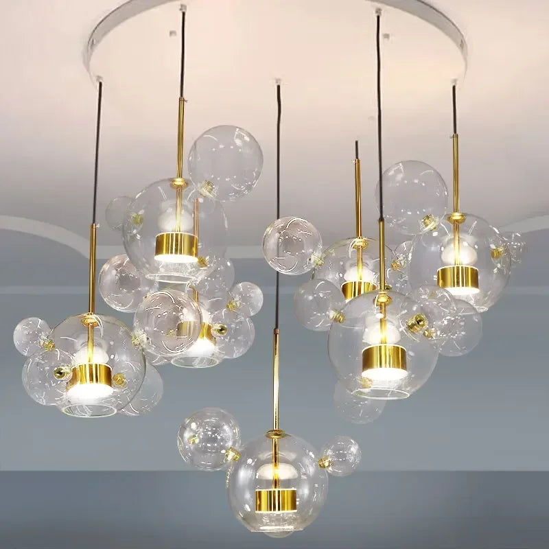 Modern Mouse LED Bubble Ball Chandelier – Creative Transparent Glass Pendant Light for Living Room & Children's Rooms