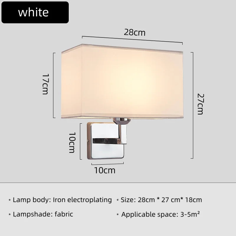 Modern Fabric Wall Lamp with Switch – E27 Bedside Reading Light for Bedroom, Study, and Hotel Interiors