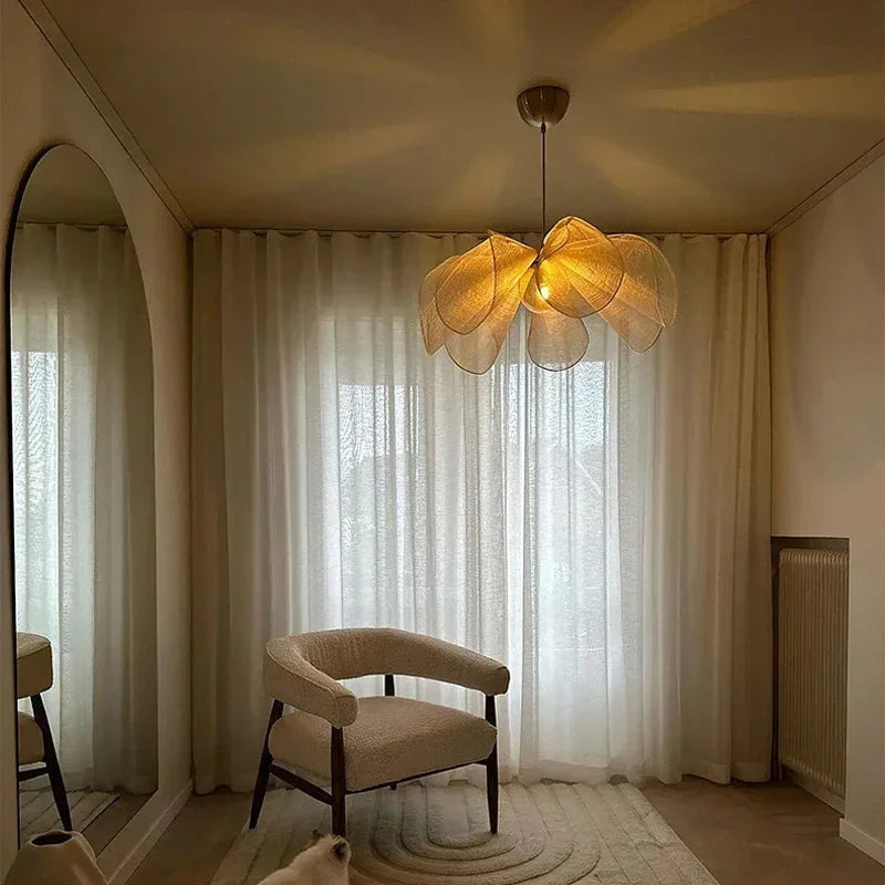 Vintage Fabric Ceiling Pendant Light – Wabi-Sabi Japanese Style Hanging Lamp for Living Room, Restaurant & Hotel Decor