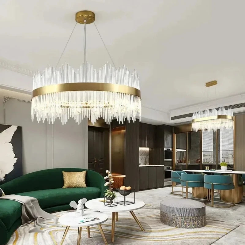 Light Luxury Post-Modern Crystal Chandelier – Round Atmosphere Pendant for Living Room, Bedroom & Dining Room