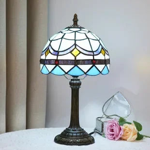 Stained Glass Tiffany Style Table Lamp – Antique Green Reading Light for Bedroom, Living Room, and Office Decor