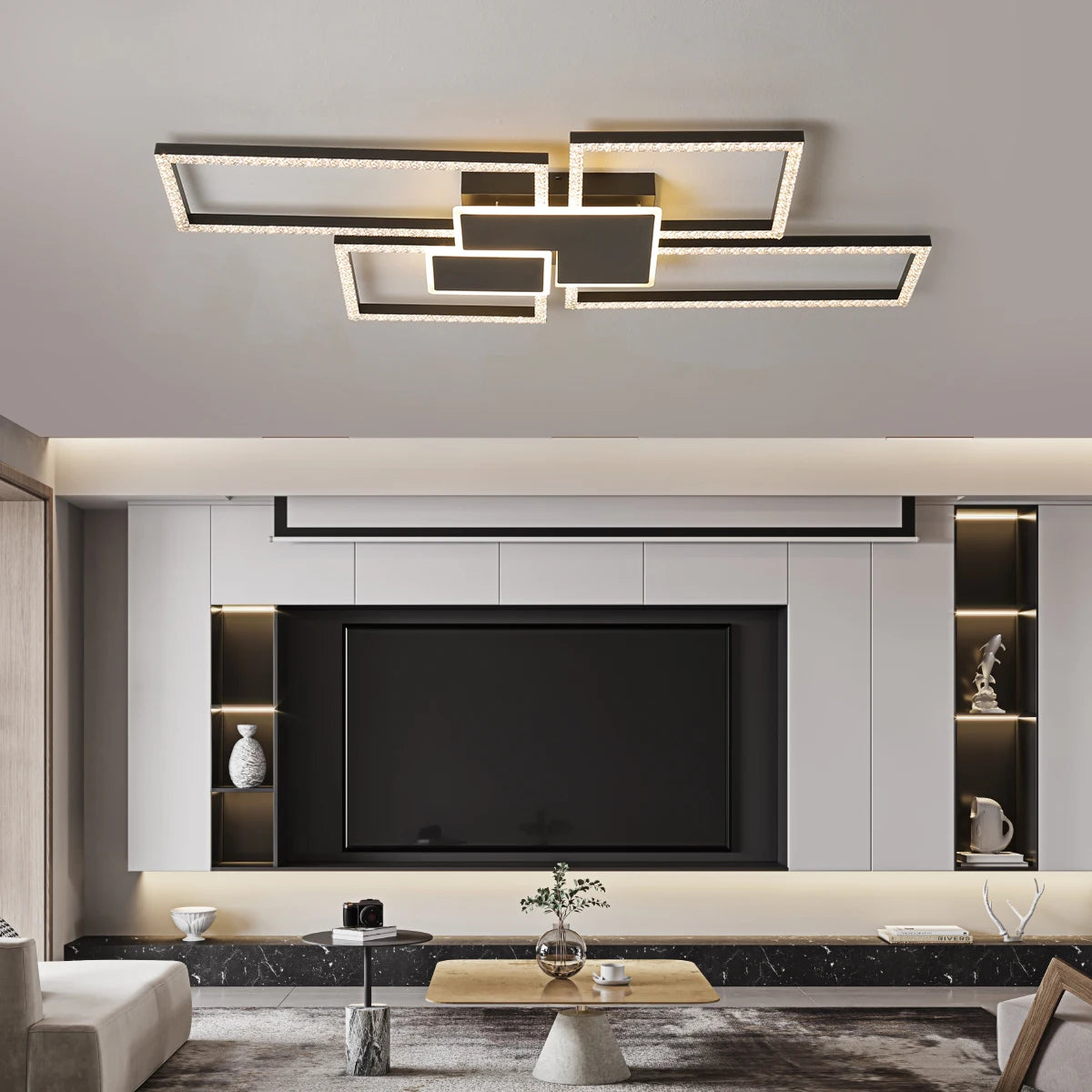 Modern LED Square Chandelier – Nordic Ceiling Light for Living Room, Dining Room, Bedroom & Study