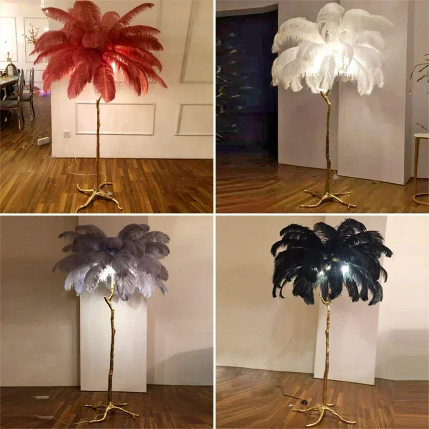 Modern LED Ostrich Feather Floor Lamp – Art Deco Standing Light for Living Room, Hotel, and Lounge Spaces