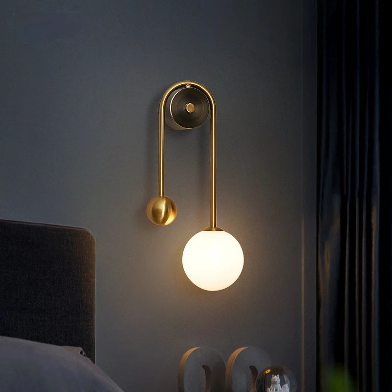 Modern Glass Ball LED Wall Lamp – Nordic Gold and Black Sconce for Bedroom and Living Room Interior Lighting