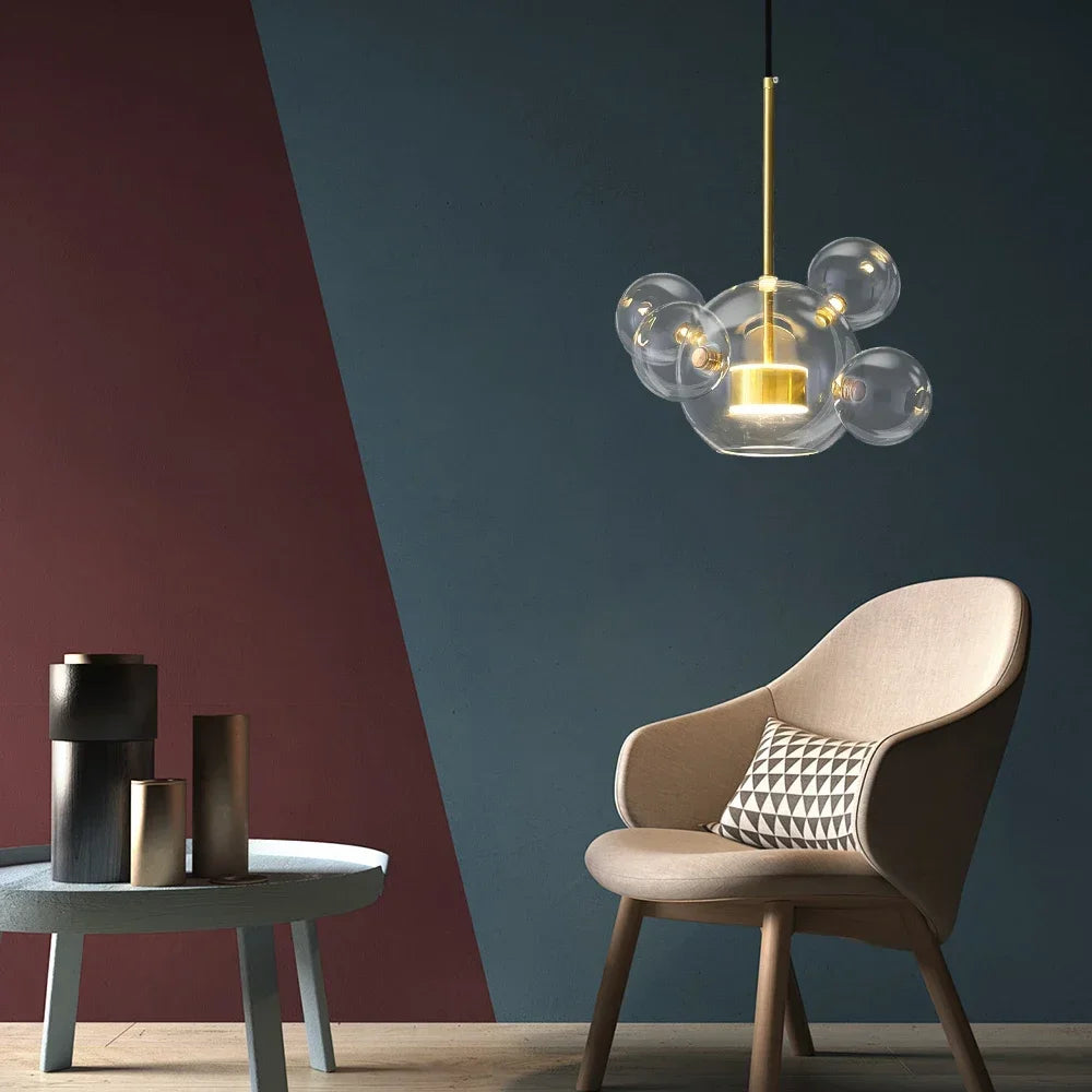 Modern Mouse LED Bubble Ball Chandelier – Creative Transparent Glass Pendant Light for Living Room & Children's Rooms